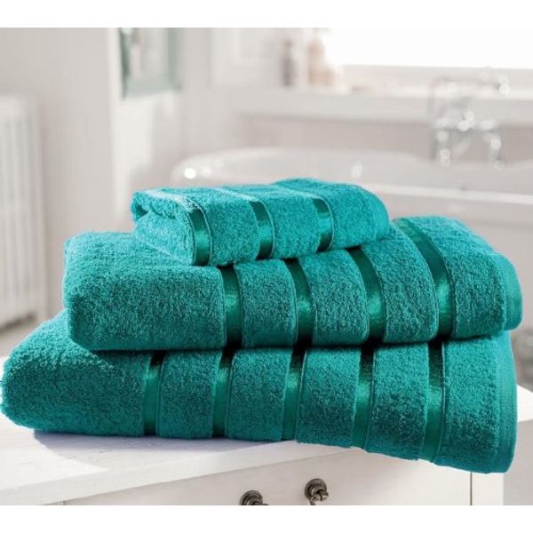 Egyptian Cotton Towel PREMIUM Extra Soft 600gsm Kensington Satin Stripe PACK OF 4 HAND TOWELS, TEAL