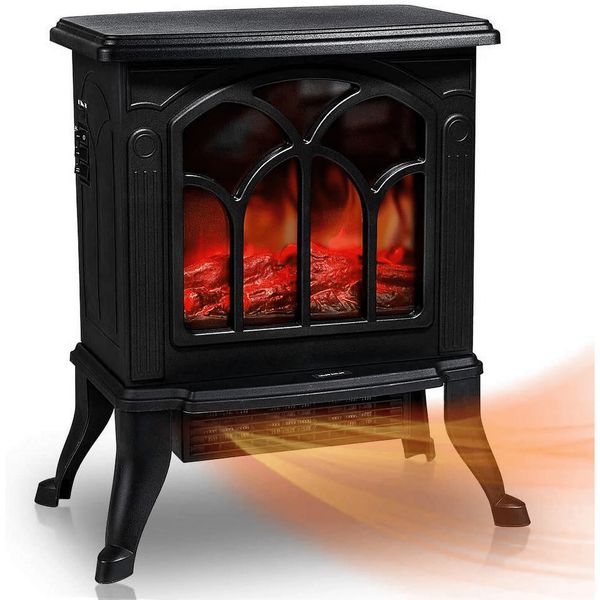 HONGGE Electric Fireplace-Indoor Freestanding Space Heater Faux Log Flame Effect