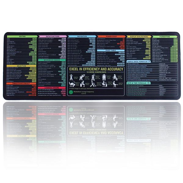 Excel Mouse Pad,Contains 13 Major Function Modules and Common Functions,Desk Mat for Keyboard Mouse,Large Gaming Mouse Pad,Computer Mat with Excel Shortcuts,Waterproof Cheat Sheet Desk Pad