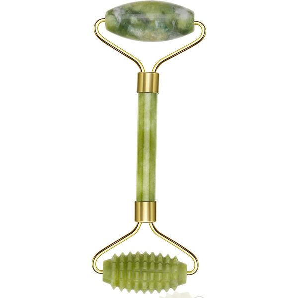 Jade Roller – Gesichtsmassageroller – 100% Naturstein – natürlicher Anti-Aging-Gesichtsroller bei Augenschwellungen, zur Hautstraffung, Verjüngung von Gesicht und Hals, natürlich grün, by TENGRI®