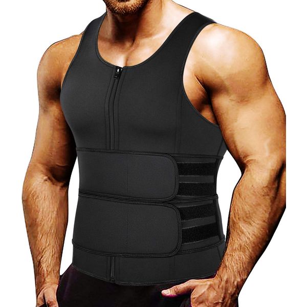 MISS MOLY Sauna Waist Trainer Vest for Men Neoprene Sauna Suit Corset Body Shaper with Double Belts Tank Top,Black 2XL