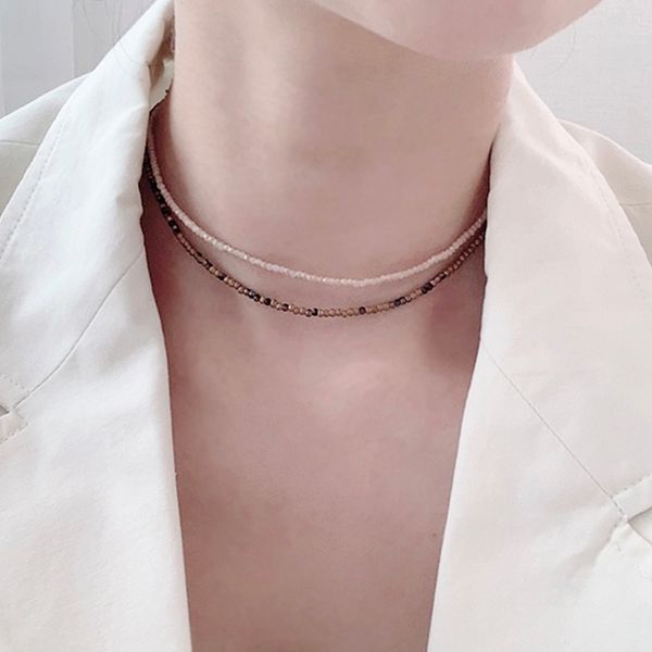 [Free Shipping] Matte Color Bead Choker Layered Necklace (4 Colors)