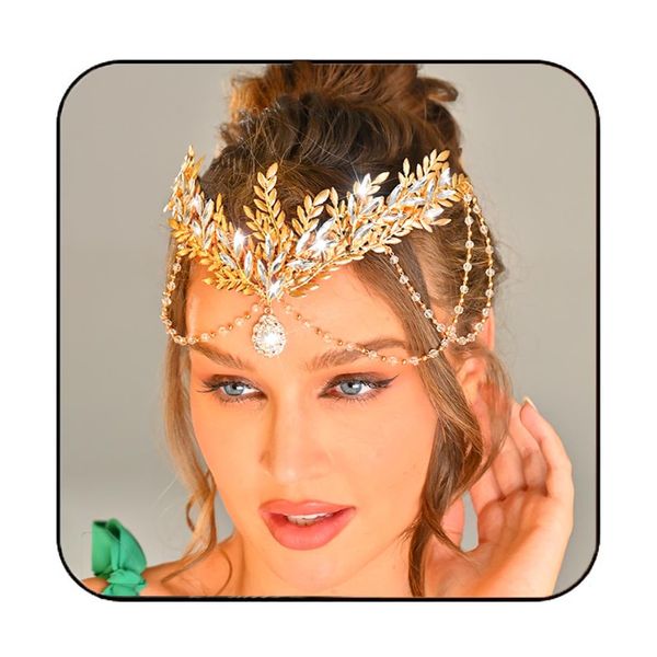 Kilshye Leaf Bride Wedding Headband Crown Gold Crystal Bridal Headpiece Leaves Prom Hair Accessories for Women