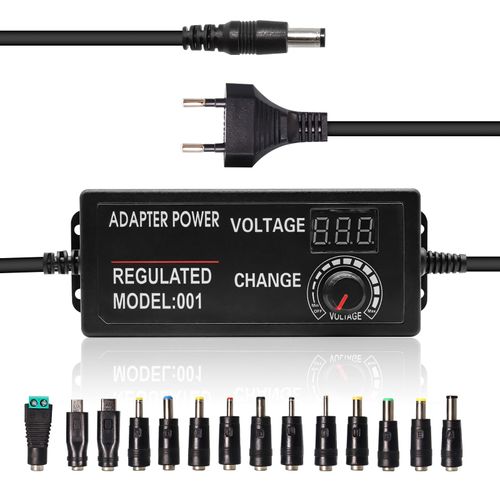 PNGOS Universal Power Supply 3V-24V 3A Adjustable Power Adapter AC/DC Universal Charger with LED Voltage Display and 14 Pieces Adapter Plug for 3V-24V Household Appliances LED Lighting DC Motor DVD