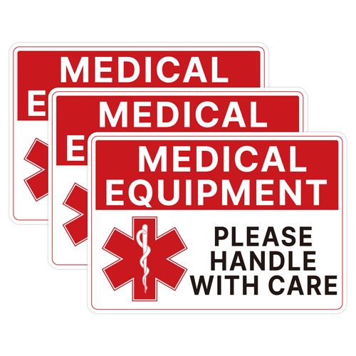 3PCS Medical Equipment Alert Luggage Sign Stickers, Waterproof Durable Fragile Medical Equipment Inside/Handle with Care Lables for Medical Supplies,Luggage, Cases, Boxes 6.3''x4.3''