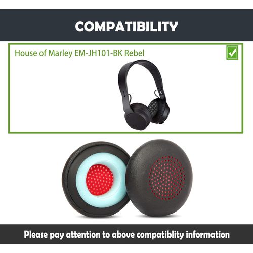 HTINDUSTRY Replacement Earpads Cushion Compatible with House of Marley EM-JH101-BK Rebel Wireless Bluetooth Headphone Ear Pads with Softer Protein Leather/Memory Foam