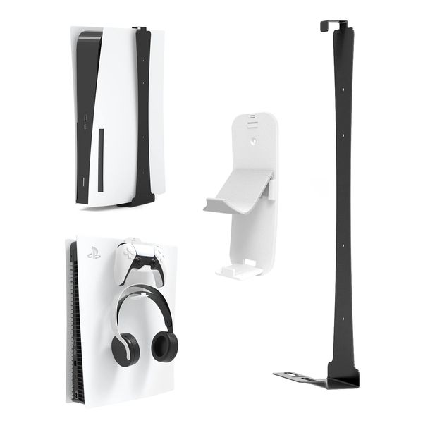 EJGAME Wall Mount Shelf Bundle Compatible with PS5(Disc/Digital) Edition, Sturdy Steel Wall Mount Bracket with Controller & Headphone Holder Hanger