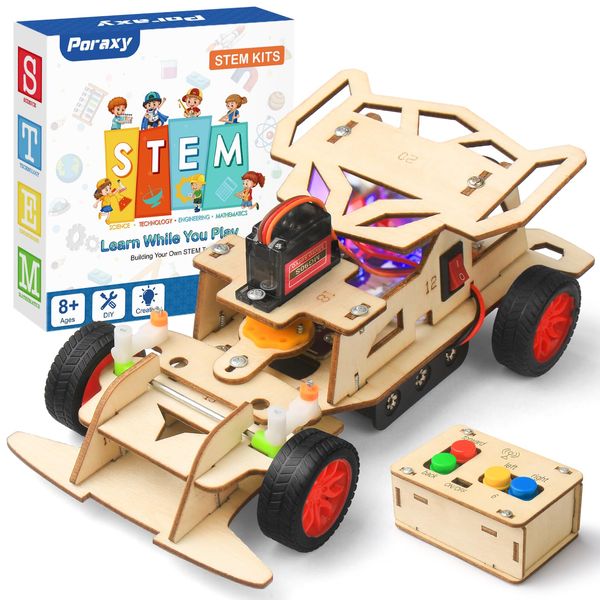 Poraxy STEM Kits for Kids Age 8-10-12, Building Remote Control Model Car, Wooden 3D Puzzles, Toys for Ages 8-13, Science Educational Projects Crafts, Gifts for 8 9 10 11 12 13 Year Old Teen Boys Girls