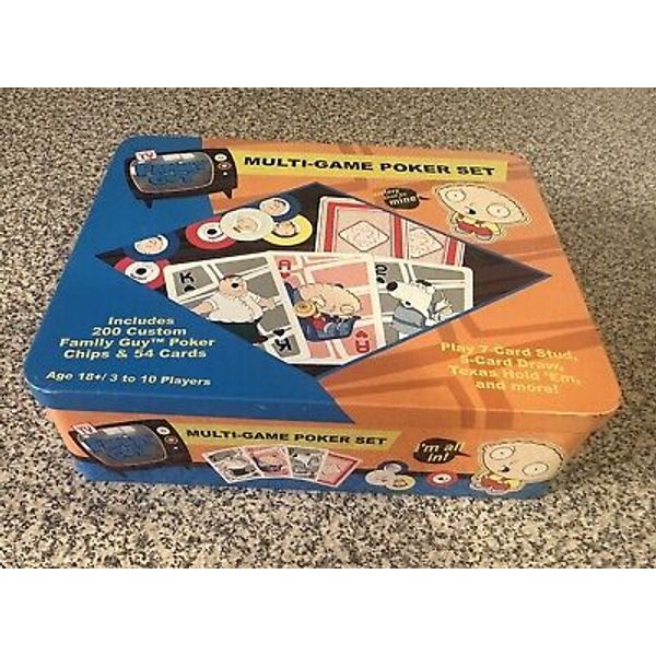 Family Guy Multi-Game Poker Set 200 Custom Poker Chips And Cards Sababa Toys EUC