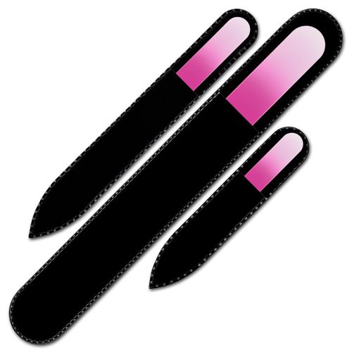 Set of 3 Crystal Nail Files in Velvet Pouch, Rainbow Color, Genuine Czech Tempered Glass, Handmade in the Czech Republic