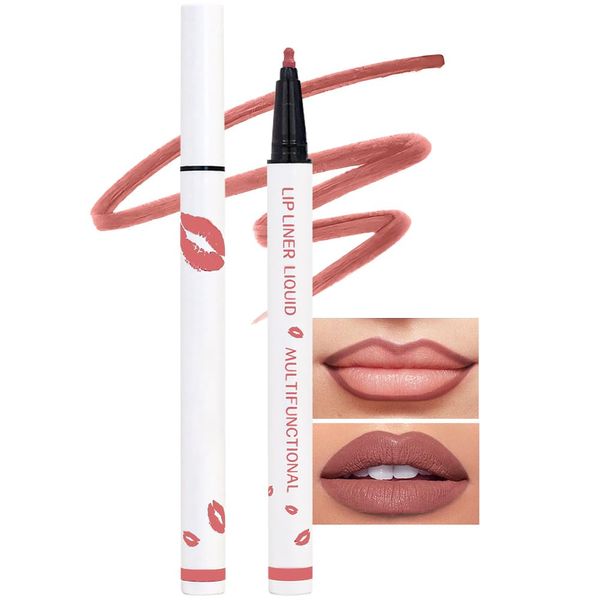 Kaely Beige Matte Lip Tint Stain Marker Pen,2in1 Liquid Lipstick & Lip Liner Pencil,Long Lasting Waterproof 24 Hour Lip gloss for Women,tinta para labios labiales mate 24 horas originales,07