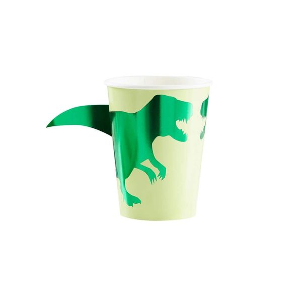 Ginger Ray Green Dinosaur Paper Party Cups with Tail 8 Pack Roarsome, 8 Count (Pack of 1)