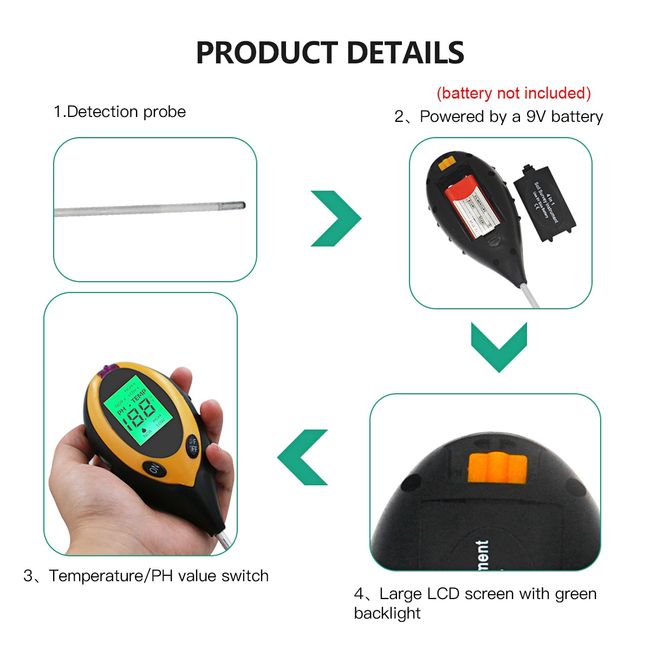 3/4 in 1 Soil Tester Moisture pH LCD Digital Meter Gauge Plants