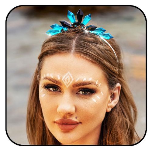 Formery Crystal Crown Headpiece Blue Spike Halo Headband Stone Chip Tiara for Women