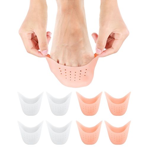 BLATOWN 8pc Silicone Toe Protectors Toe Covers for Women Men Shoe Filling, Gel Toe Pads Toe Cap Tip Cushions with Breathable Hole for Pain Relief Fit for High Heel, Ballet, Point Shoes (White+Beige)