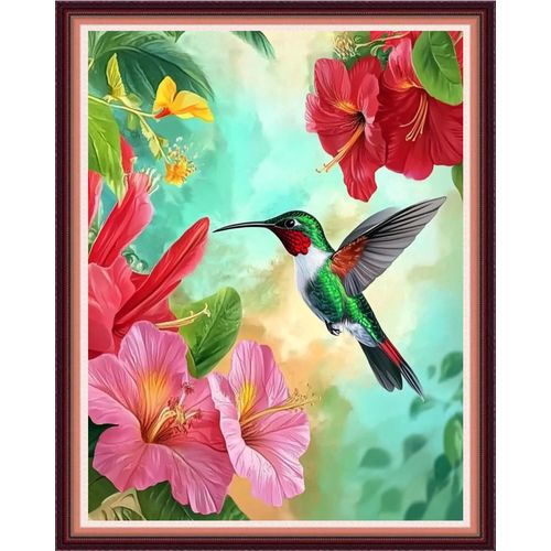 Fanxvivy Stamped Cross Stitch Kits for Beginners Full Range of Cross Stitching Preprinted Embroidery Kits for Adults, 11CT Embroidery Pattern Needlepoint Kits-Hummingbird Picking Flowers 16x20 inch