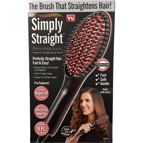 Simply Straight Ceramic Hair Straightener Brush LCD Display -Temperature Control