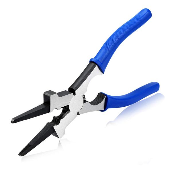 SPEEDWOX Professional MIG Welding Pliers 8 Inches 6 in 1 Multi Functional Tool Drop Forged High Carbon Steel for Scraping Spatter Gripping Drawing Wire Non-slip Comfort Blue Handles