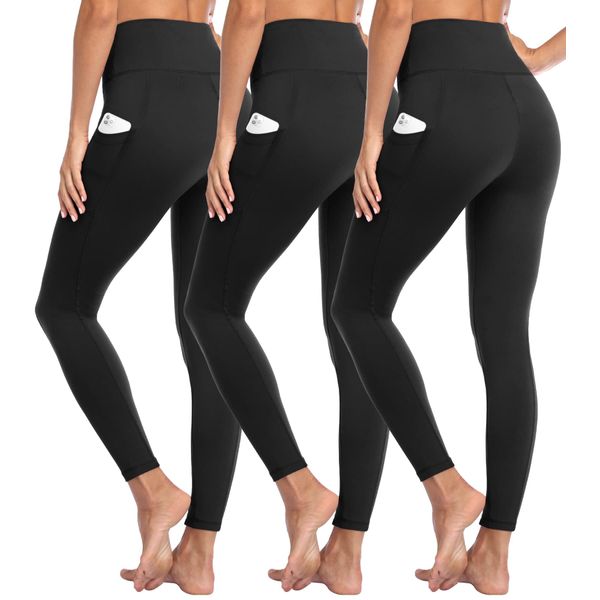 GAYHAY 3 Pack Leggings with Pockets for Women - High Waisted Tummy Control Soft Workout Gym Black Yoga Pants