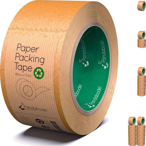 Pandabode Kraft Paper Packing Tape 48mm x 50m | Brown Paper Tape for Strong Parcel Packaging | 1/3/6/12 Pack | Recyclable & Eco Friendly (1)