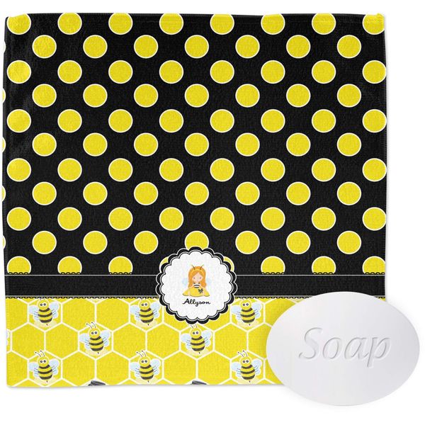 YouCustomizeIt Personalized Honeycomb, Bees & Polka Dots Washcloth