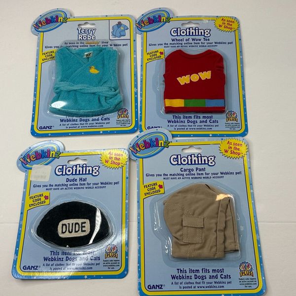 Ganz Webkinz Clothing Terry Robe Wheel Of Wow Tee Dude Hat Cargo Pant With Code