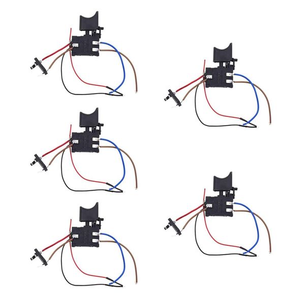 5PCS 16A Drill Switch Electric Cordless Hand Drill Table Saws Speed Controller 7.2V-24 V Push Button Controlling Drill Regulator Switch Replacement with Small Light