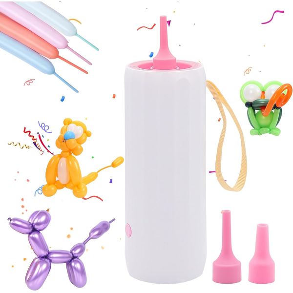 Balloon Pump Electric Air Pump for Balloons Portable Balloon Inflators Blower Machine for Birthday Party Balloon Decorations for Long Animal Twisty Curly Balloon, Foil Balloons(12V 18W) (PINK)