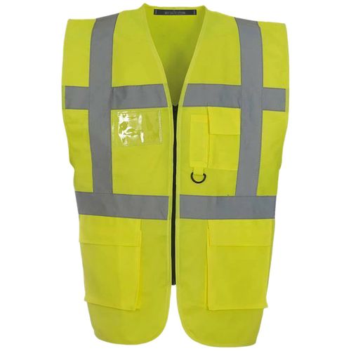 Executive Hi Viz Vis Vest High Visibility Zip Vests 2 Band Reflective Security Work Contractor Safety Mobile Phone Pocket ID Holder Workwear Waistcoat Jacket Top Size (HV330 Yellow, 3XL)