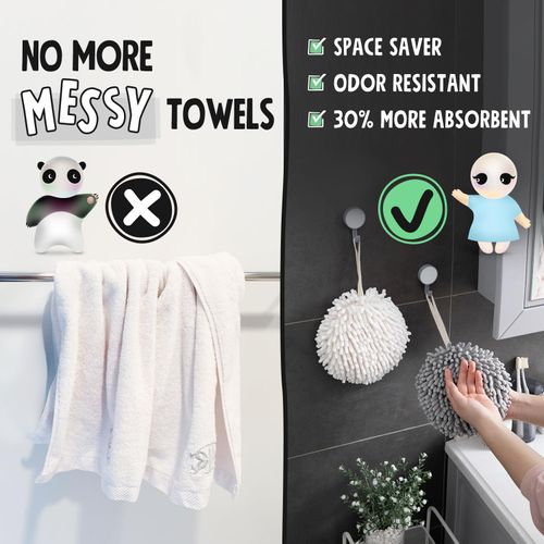 Sophie & Panda Fuzzy Ball Hand Towels (Value Pack of 3) New Triple Color Hand Towel Collection - Creative Bath Towel Set Dry Instantly with These Bathroom Towels (3-Pack White, Light & Dark Blue)