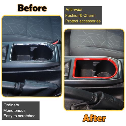 Gear Box Cup Holder Trim Ring Compatible with Toyota Tacoma 2016-2023, Center Console Gear Shift Panel Frame Cover Trim Accessories(Cup Holder Ring-red)