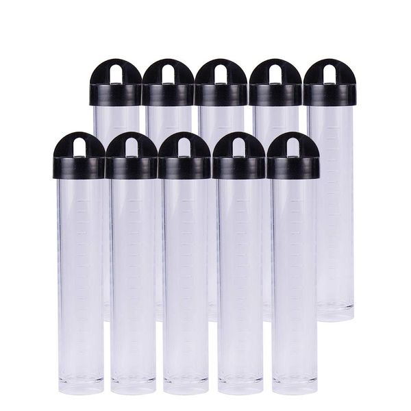 BENECREAT 30PCS 25ml Clear Plastic Tube Lab Bead Containers Test Tube Vial Sample Container with Scale and Black Screw-Top Lids