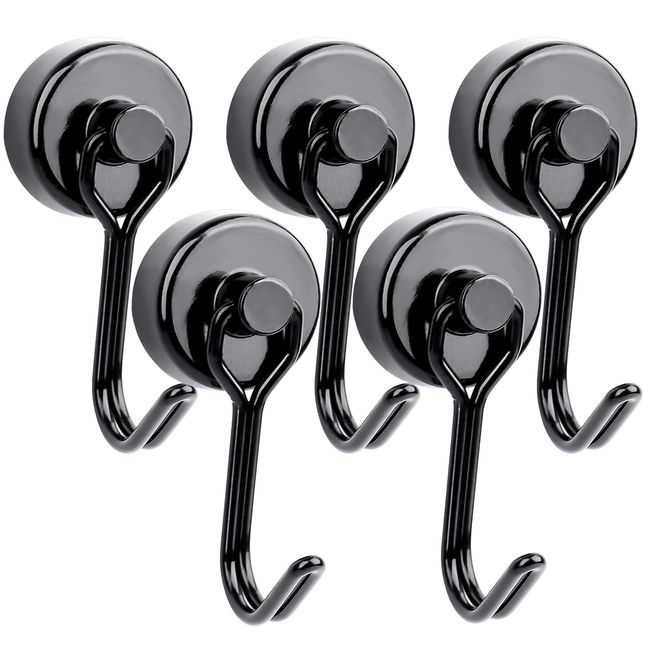 Super Strong Magnetic Hooks, Set of 5, Super Strong Magnets, Diameter 0.8 inches (20 mm), Metal, Neodymium Magnet, Hook Vertical Load Capacity: 33.1 lbs (15 kg), Corrosion Resistant, For Refrigerators, Entryways, Kitchens, Offices, Bathroom Hooks, Bathroo