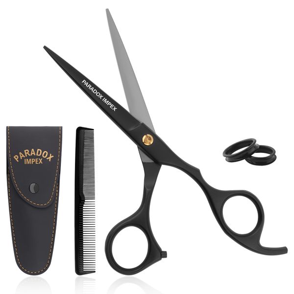 PARADOX IMPEX - Hair Cutting Scissors, 6.5” Japanese Stainless Steel Barber Scissors, Hair Scissors with Razor Edge Blades for Men, Women, Old Age and Kids, (Black Gold Screw, 6.5 inches)