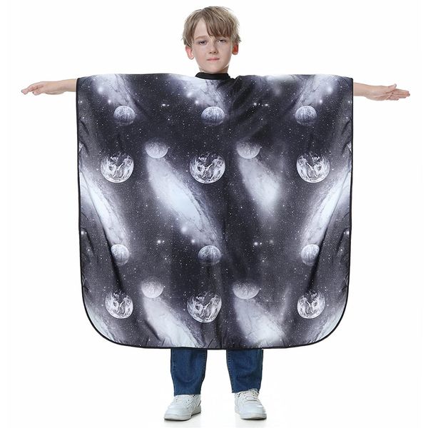 beautifulove KaHot Haircut Salon Hairdressing Cape for Kids Child Styling Polyester Smock Cover Waterproof Shampoo & Cutting Household Capes with Snap Closure,35"×51" (Space Starry)