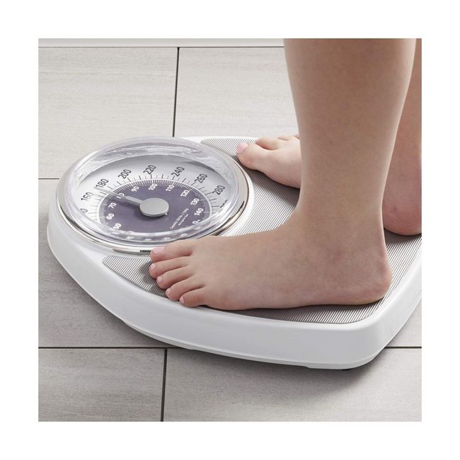 InstaTrack Large Dial Metal Analog Bathroom Scale with Silver Mat