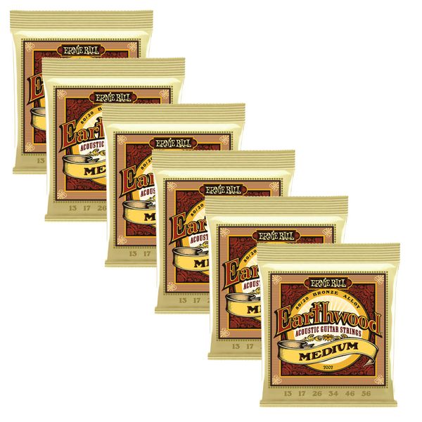 Ernie Ball 2002 Earthwood 80/20 Bronze Medium Acoustic Guitar Strings 6 Pack (Standard)