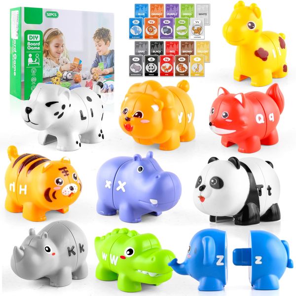 Toddlers Animal Alphabet Matching Toys with Flash Cards - Educational Alphabet Learning Toys Double-Sided Uppercase Lowercase Letter Matching Game, Birthday Gift for Kids Boys Girls 3 4 5 Year Old