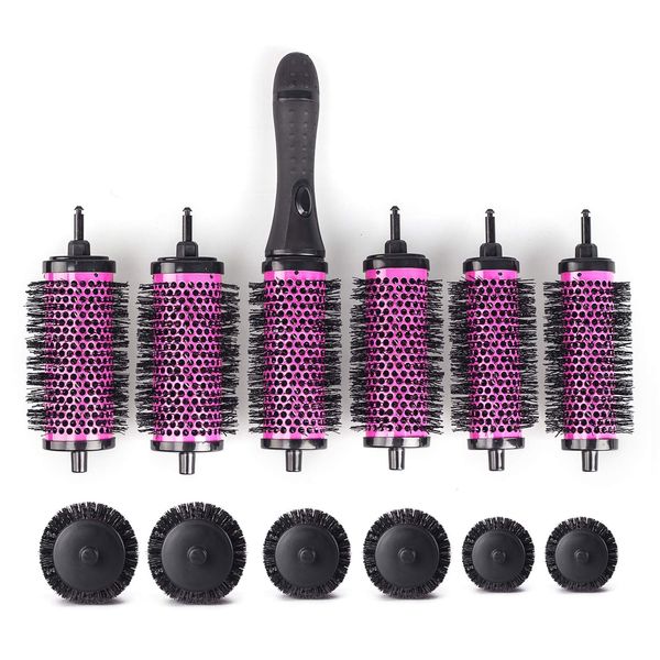 Round Hair Brush Set with Detachable Barrels Styling Tool, 6 Barrels 1 Handle 6 Clips, Small Medium Large BT091