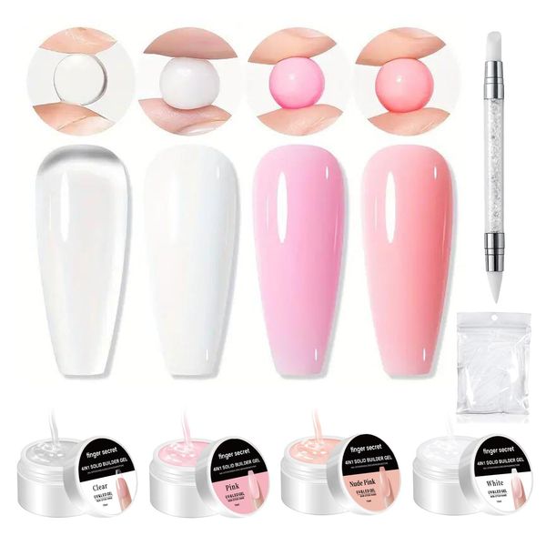 Solid Builder Gel for Nails Kit 15g– 4-in-1 Solid Builder Gel for Nail Extension & Art, Mirror Powder Effects, Easy Mold Design (Set A)