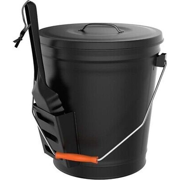 Home-Complete 4.75 Gallon Black Ash Bucket with Lid and Shovel-Essential Tools f