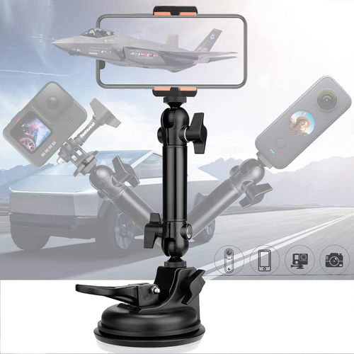 Heavy Duty Φ100mm Suction Cup w/Adjustable 2-Ball-Head Action Camera Dash Cam Phone Car Mount Vehicle Windshield Holder for iPhone GoPro insta360 DJI Akaso Video Recording (1.5kg Load)