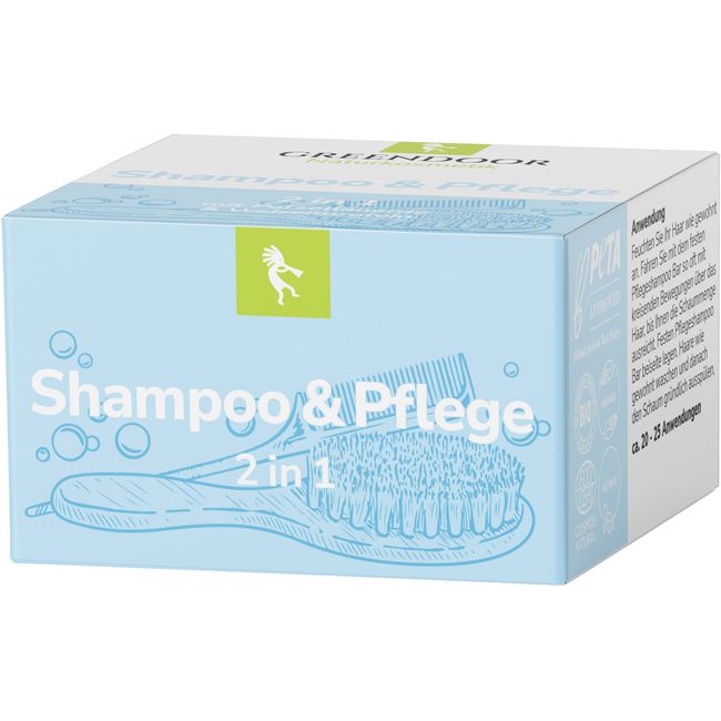 GREENDOOR Shampoo & Pflege 75g, festes mildes Bio Haarshampoo & integrierter Haar Conditioner, Naturkosmetik ohne Palmöl Silikone, natürliche Haarpflege für trockenes Haar