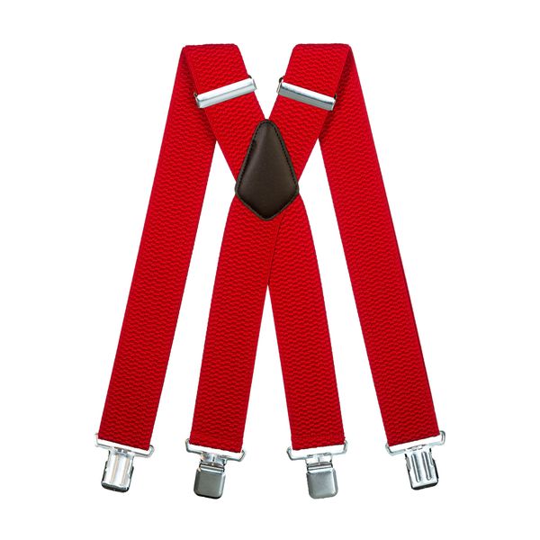Olata Men's Extra Wide X-Shape Braces/Suspenders - 5cm. Red (Silver Clips)