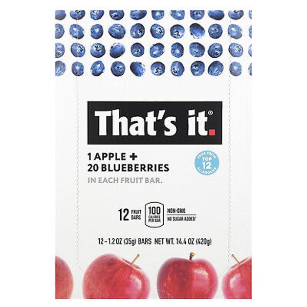 That's It, Fruit Bars, Apples + Blueberries, 12 Bars, 1.2 oz (420 g) Each