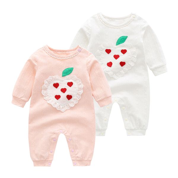 Baby Girl Solid Color Lace Heart Patchwork Design Long-Sleeved Rompers - 59 (0-3M) / Pink