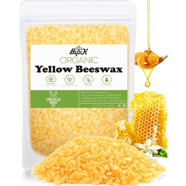 Yellow Beeswax Pellets, Beeswax for Candle Making, Beeswax Pellets Cosmetic Grade Eco Friendly Products, Organic Beeswax for Body, Skin Care DIY, Lip Balm and Soap Making Supplies (200g, Yellow)