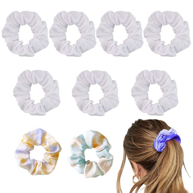 Scrunchies Set, YSYZM 9 Stück Scrunchies Weiß zum Färben, Haargummi Scrunchie Baumwolle zum Bartiken für Mädchen und Damen