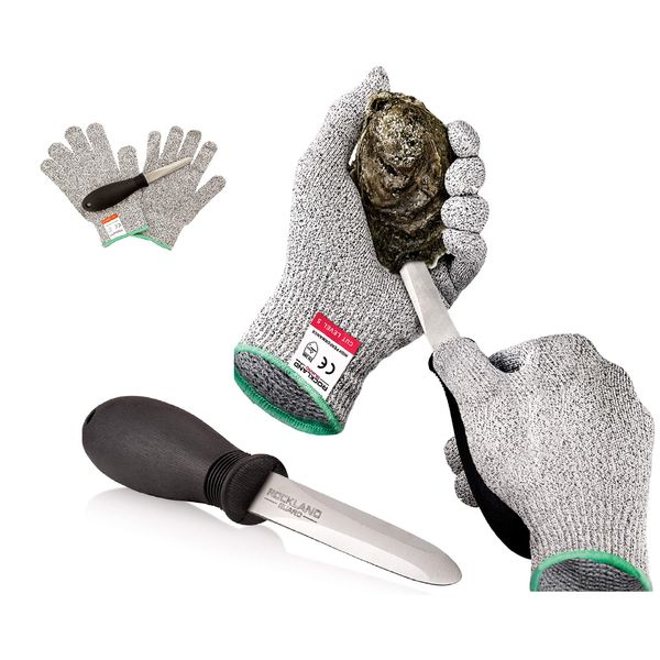 Rockland Guard Oyster Shucking Set- High Performance Level 5 Protection Food Grade Cut Resistant Gloves with 3.5’’ Stainless steel Oyster Knife, perfect set for shucking oysters (Extra Large)