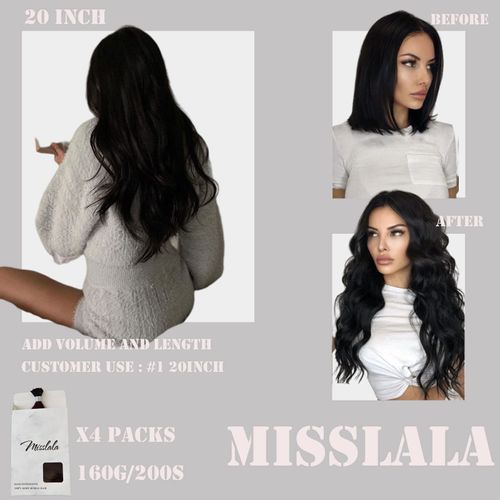 Misslala Itip Human Hair Extensions 20 Inch Jet Black Hair Extensions Pre Bonded Hair Extensions Color #1 Jet Black Keratin Bond Hair Extensions 0.8g/s 40g/50strands Thick Hair